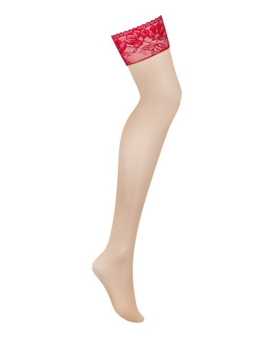 Obsessive Lacelove stockings - сексуальные чулки с кружевом, XS/S (красный)